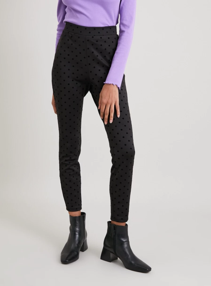Tu Women's Black Flock Spot Ponte Leggings - High Waisted Stretchy Comfort Fit