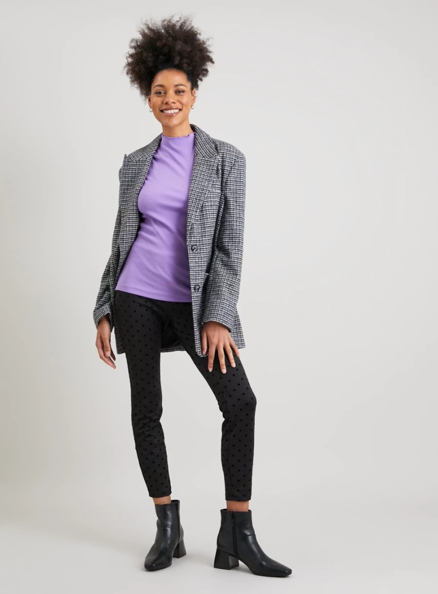 Tu Women's Black Flock Spot Ponte Leggings - High Waisted Stretchy Comfort Fit