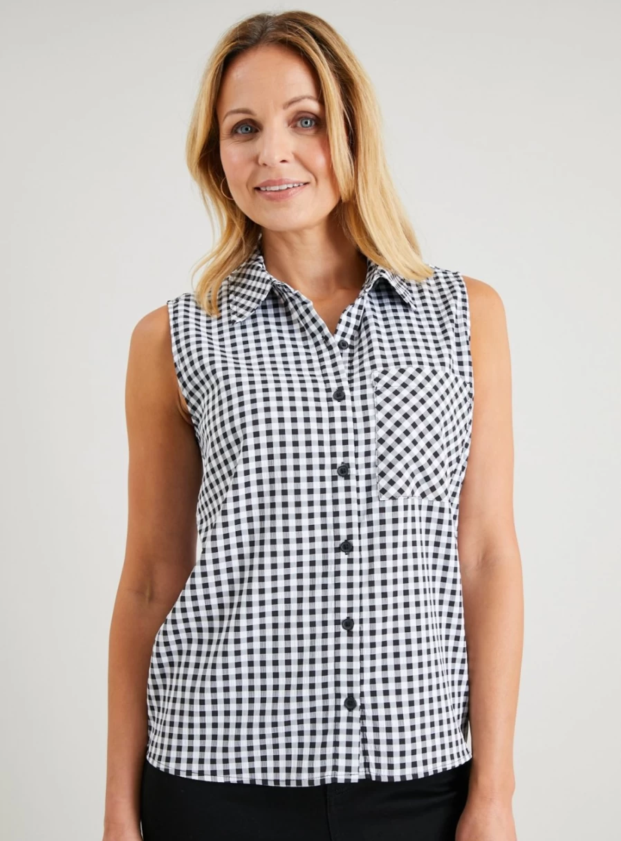 Tu Women's Mono Check Pattern Sleeveless Blouse Style 14