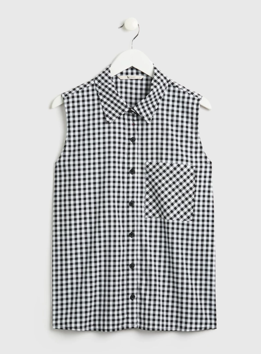 Tu Women's Mono Check Pattern Sleeveless Blouse Style 14