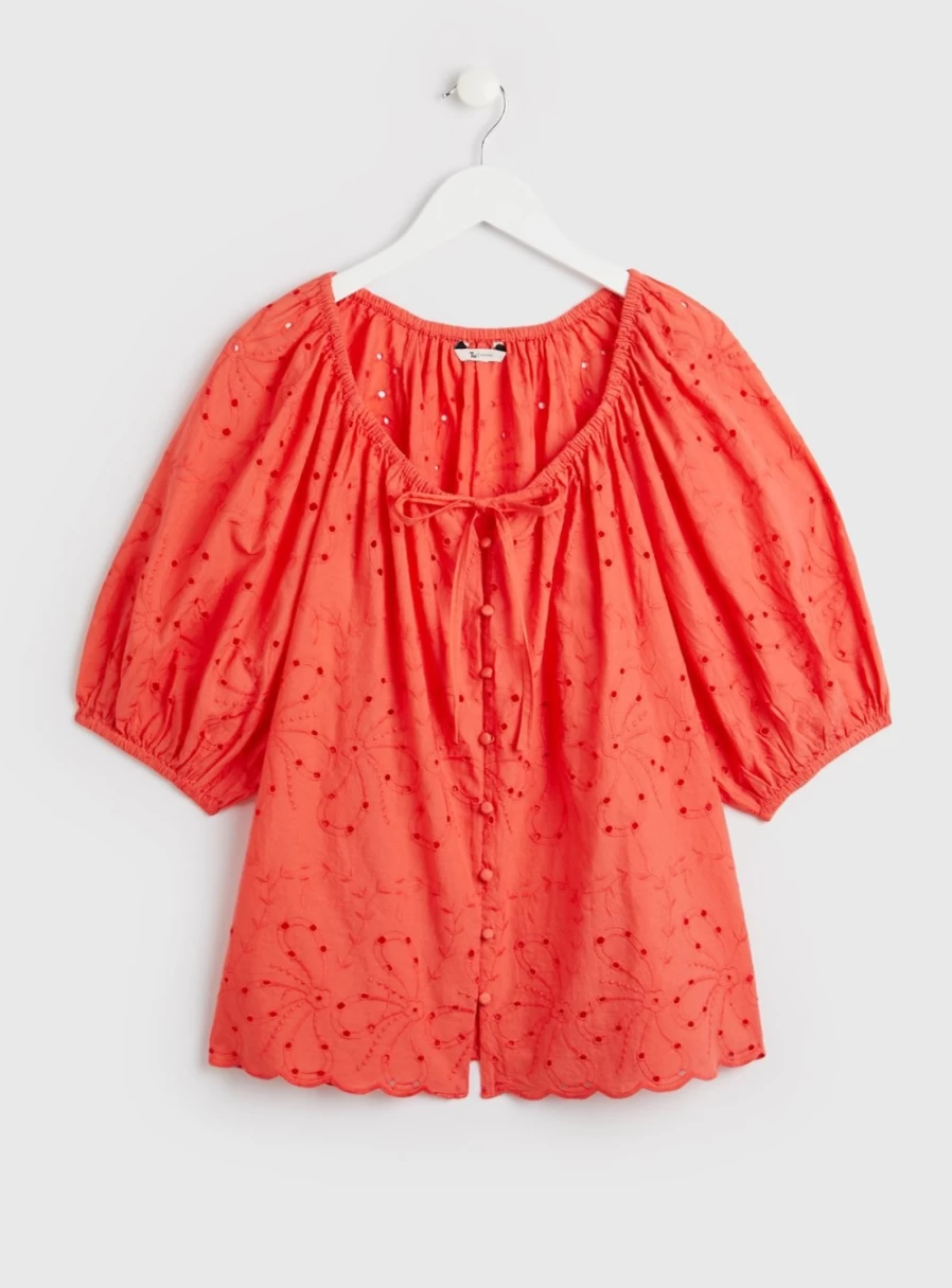 Tu Women's Coral Embroidered Puff Sleeve Blouse & Skirt Coord Set - Floral Lace Top