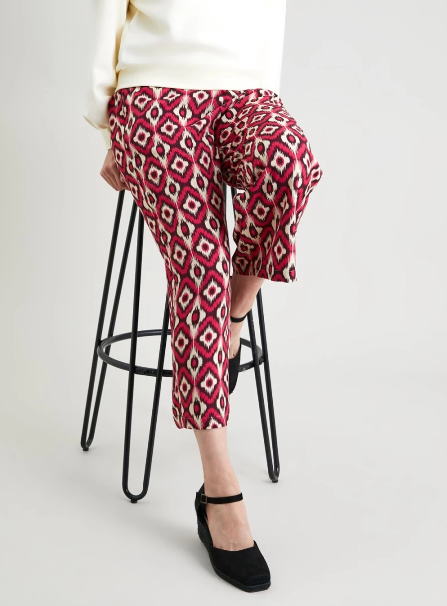 "Tu Women's Pink Ikat Print Cropped Wide Leg Pants - Boho Chic High Waisted Trousers for Women"