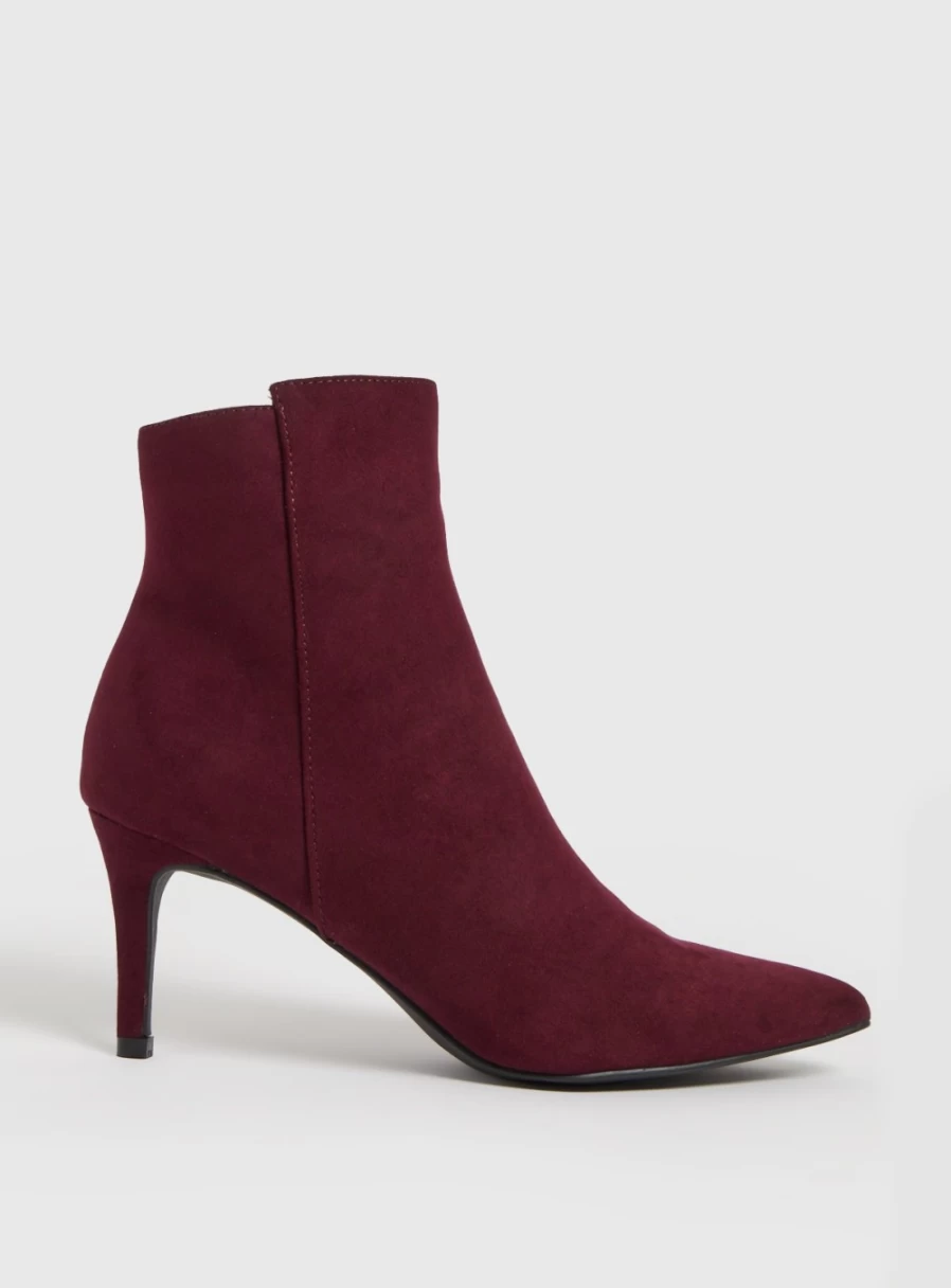 Tu Women's Berry Red Pointed Toe Faux Suede Ankle Boots - Chic Low Heel (5 Inch)