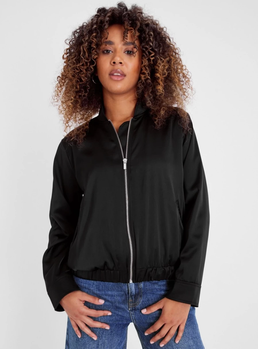 "TU Women's Black Satin Bomber Jacket - Stylish Lightweight Outerwear"