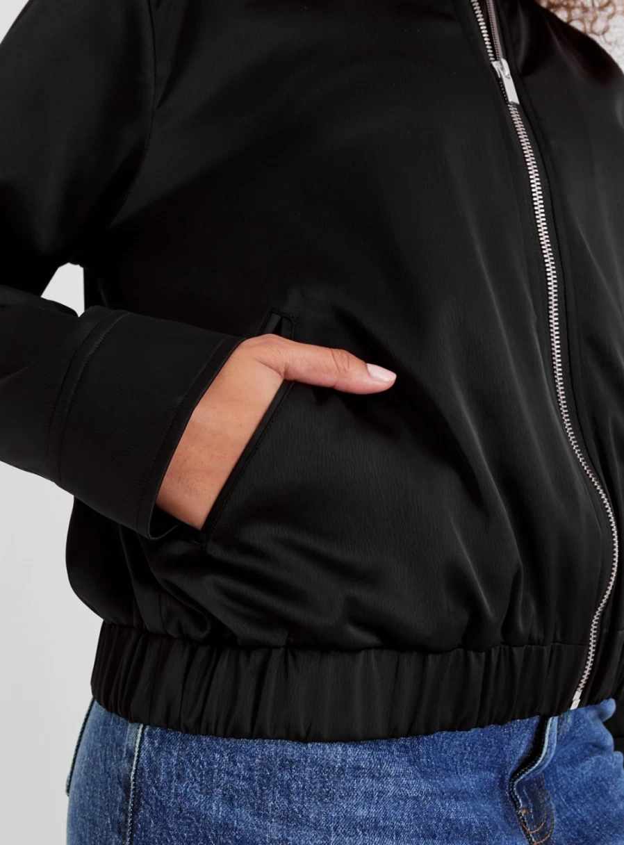 "TU Women's Black Satin Bomber Jacket - Stylish Lightweight Outerwear"