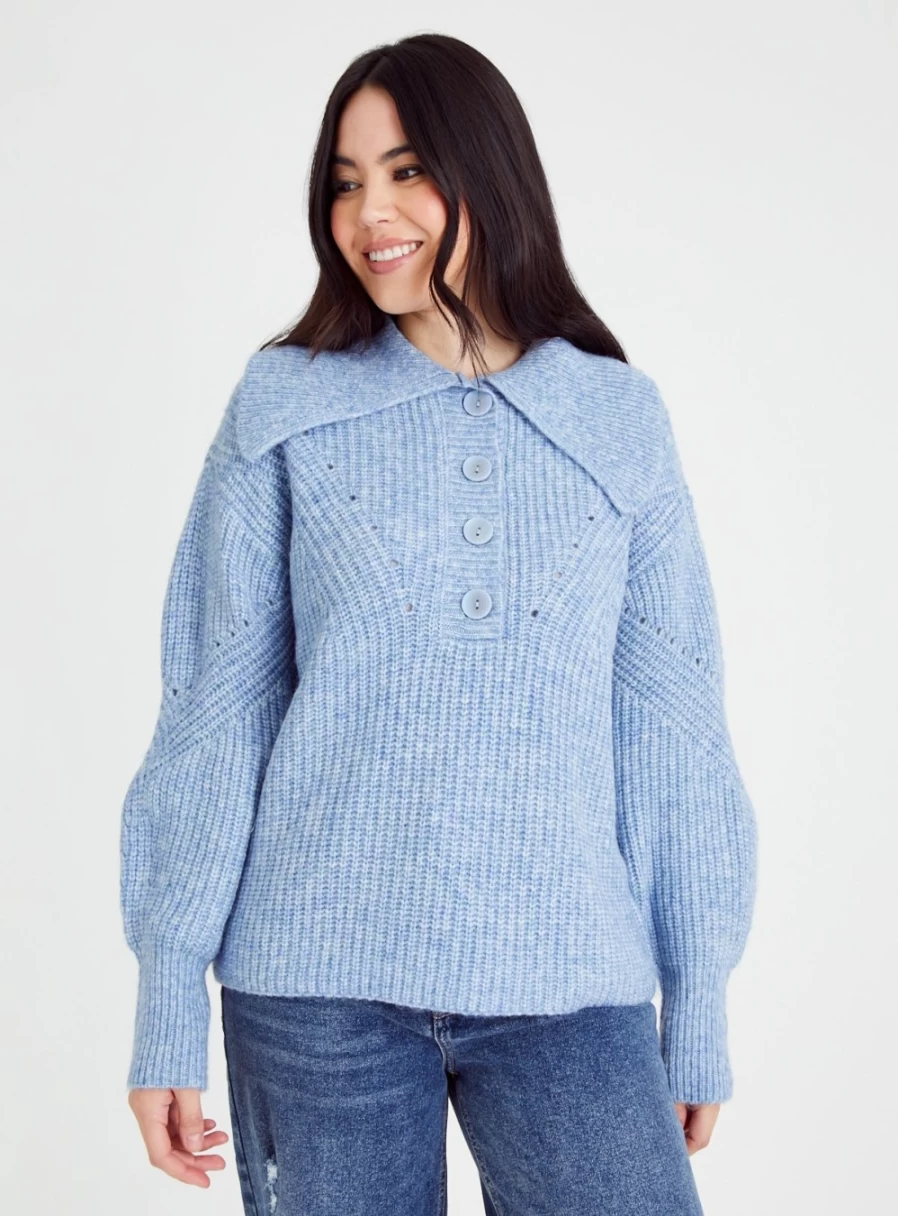 Tu Women's Blue Collared Knit Jumper - Soft Crewneck Sweater Size 18