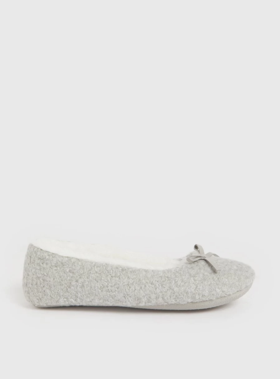 Tu Women's Grey Borg Ballet Flat Slippers - Size 7 Comfortable Ballerina Shoes