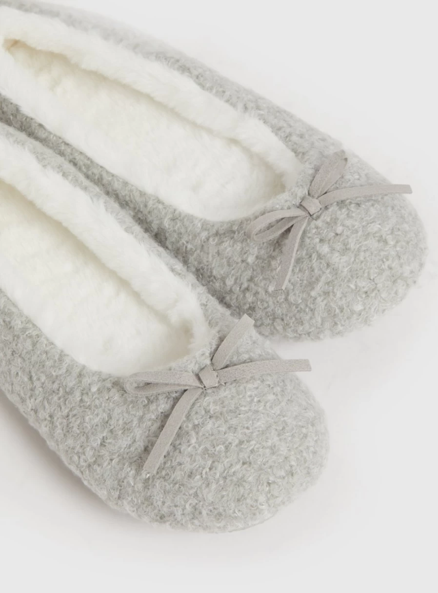 Tu Women's Grey Borg Ballet Flat Slippers - Size 7 Comfortable Ballerina Shoes