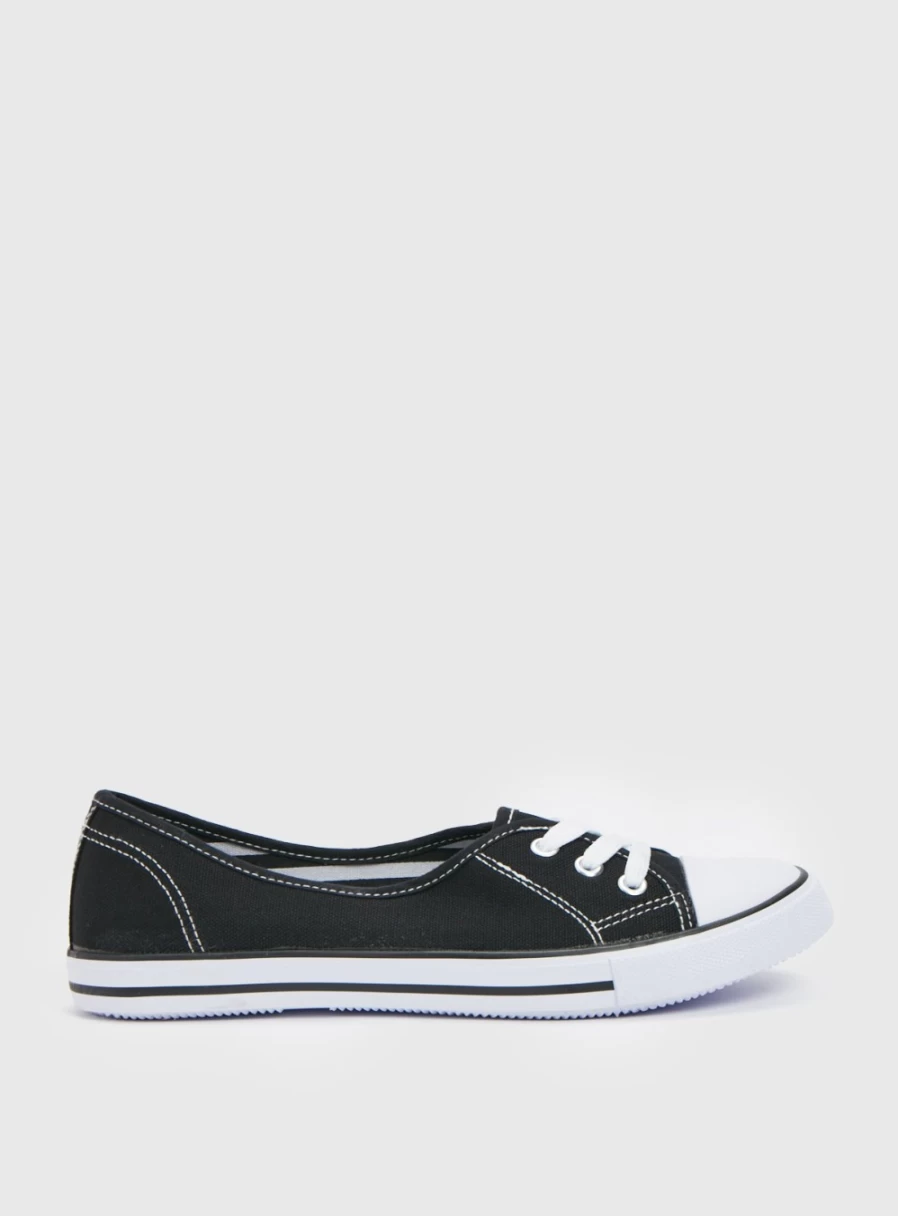 Tu Women's Black Low Heel Lace-Up Canvas Pumps - Size 5 Comfortable Casual Shoes