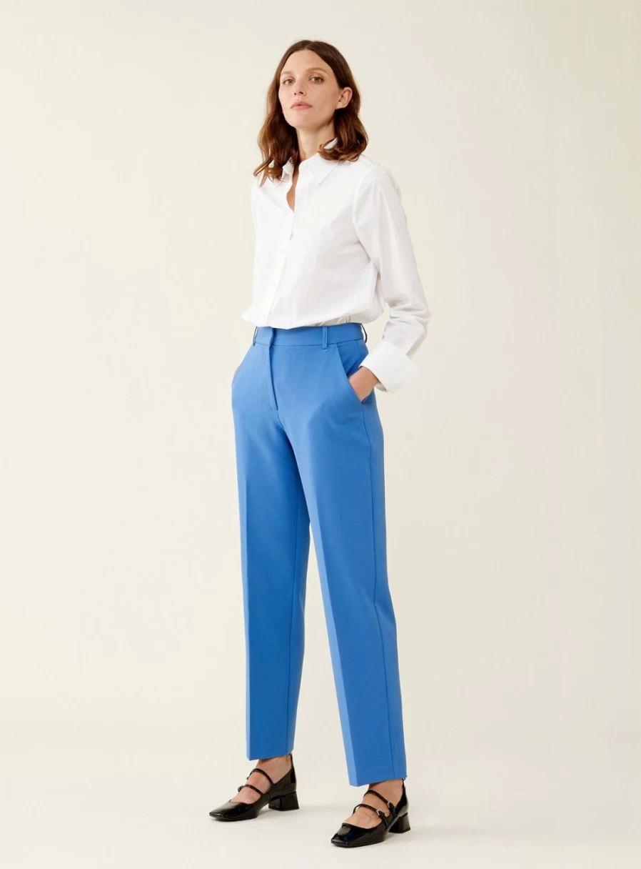 Finery Women's Cornflower Blue Harper High-Waisted Trousers - Size 10 | Slim Fit Ankle Pants for Women
