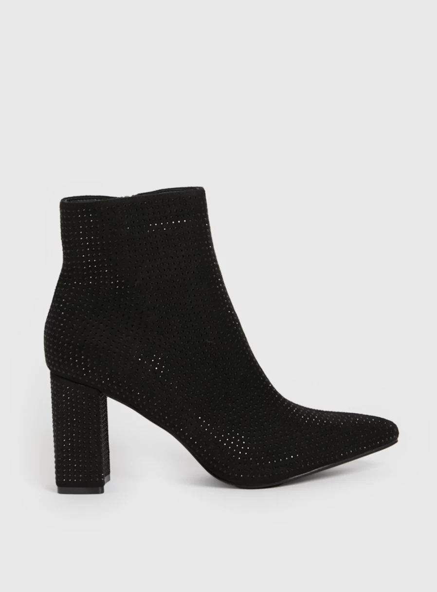 Tu Women's Black Gem Embellished Boots - Stylish Rhinestone Ankle Boots Size 7