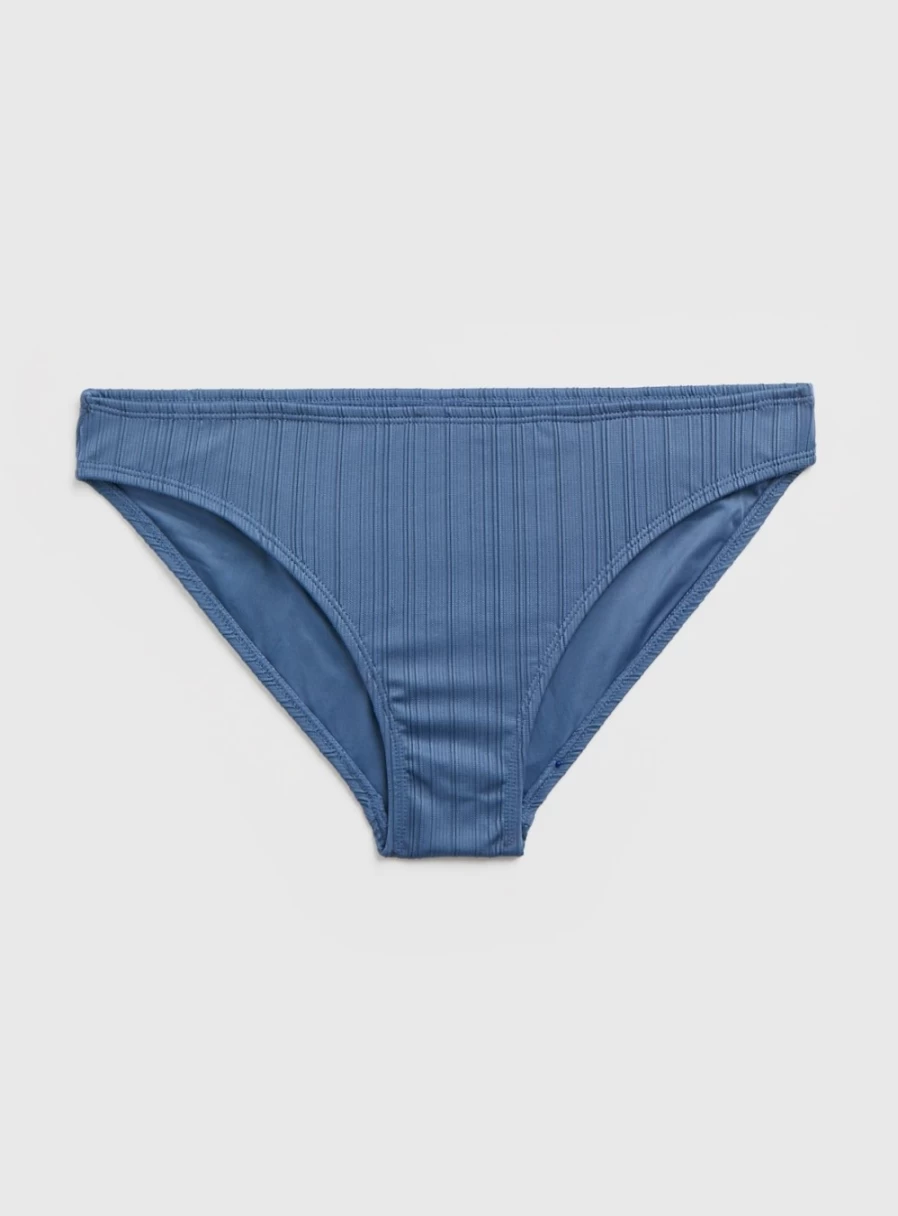 Tu Women's Blue Ribbed High-Waist Bikini Bottoms - Classic Swimwear for Women