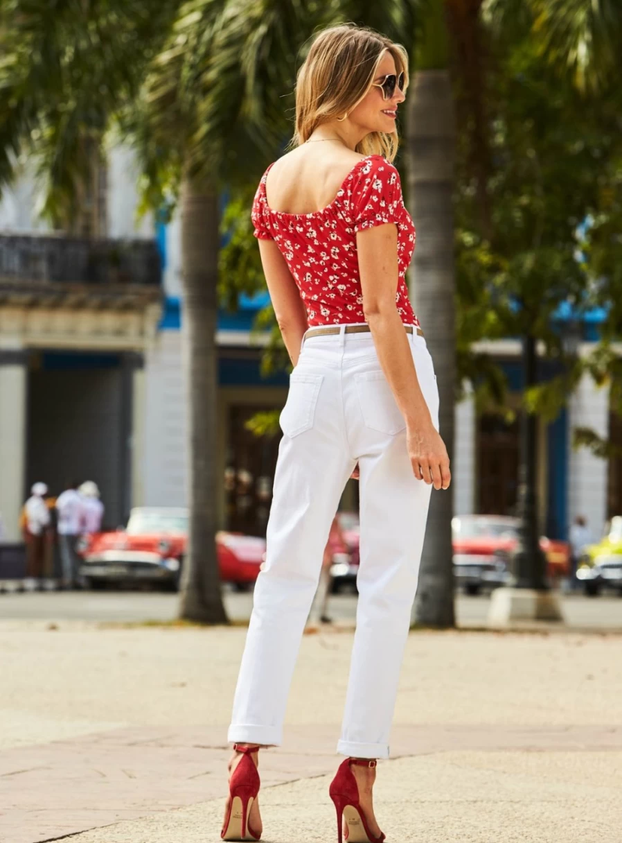 Sosandar Women's White Slim Fit Mom Jeans - High Waist Straight Leg Denim Size 16 Regular