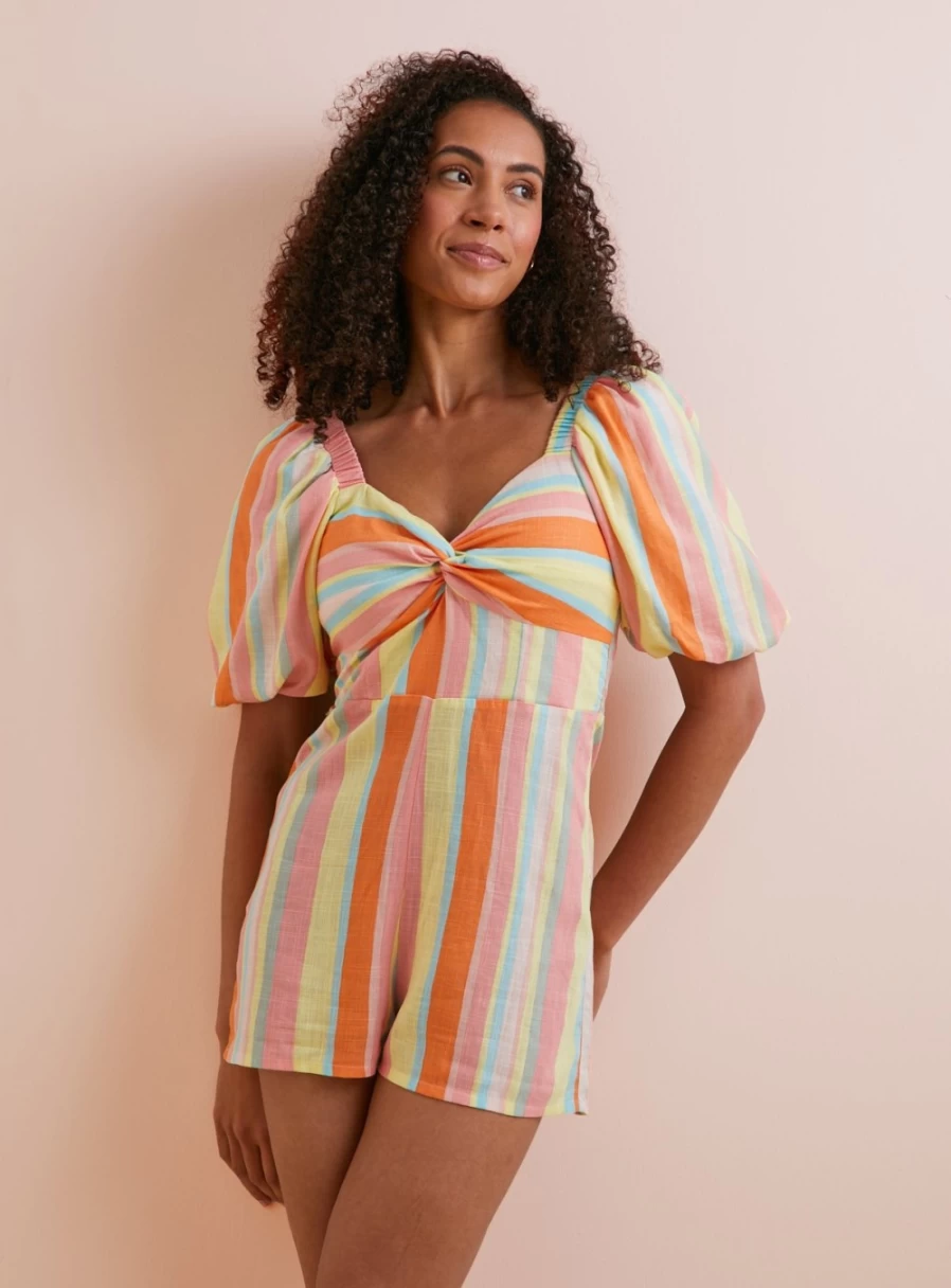 Everbelle Women's Candy Stripe Knot Front Playsuit - Size 6 | Stylish Summer Jumpsuit