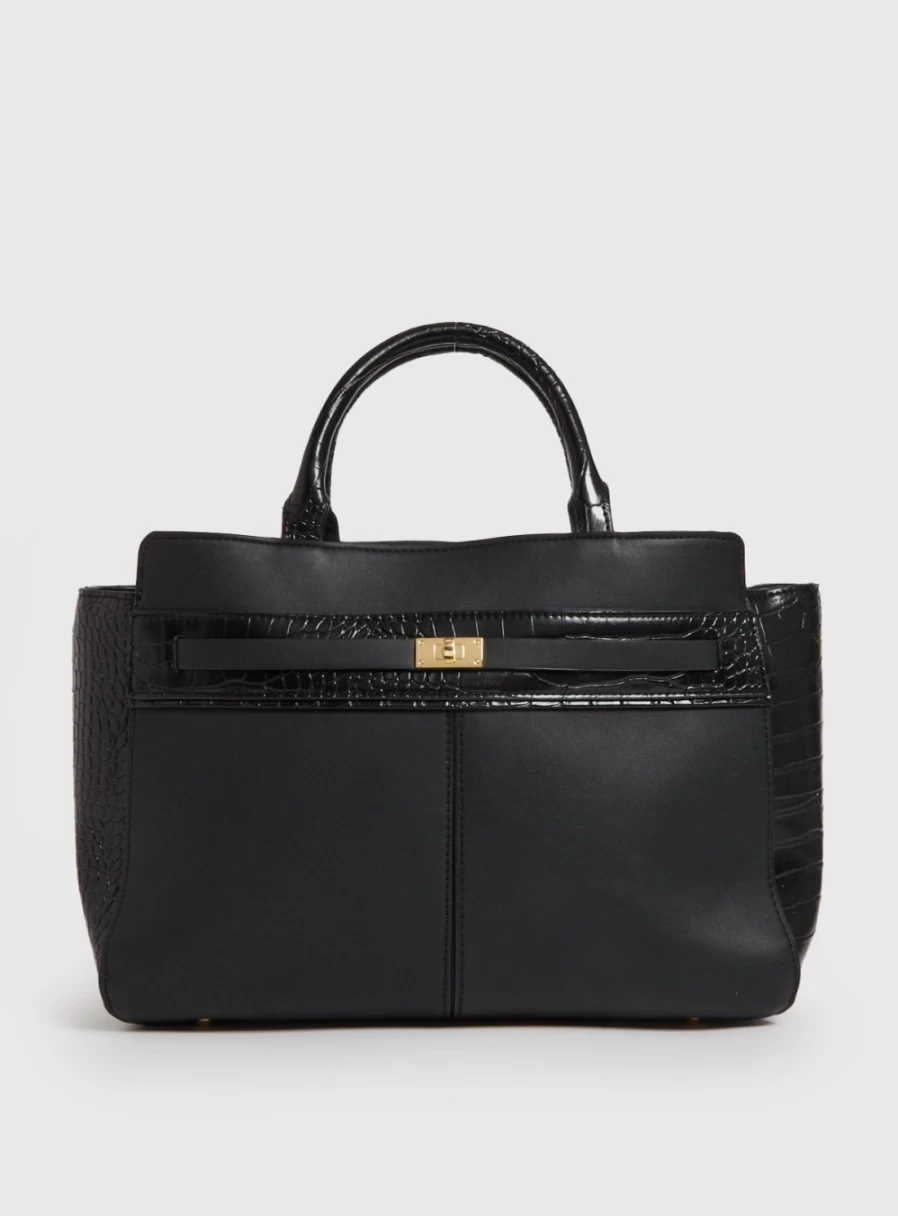 TU Women's Black Faux Crocodile Trim Handbag - Stylish One-Size Shoulder Bag