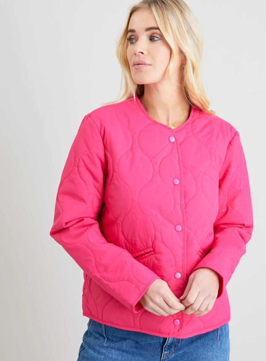 Tu Women's Fuchsia Pink Quilted Jacket - Size 14, Lightweight Fashion Coat for Spring Fall