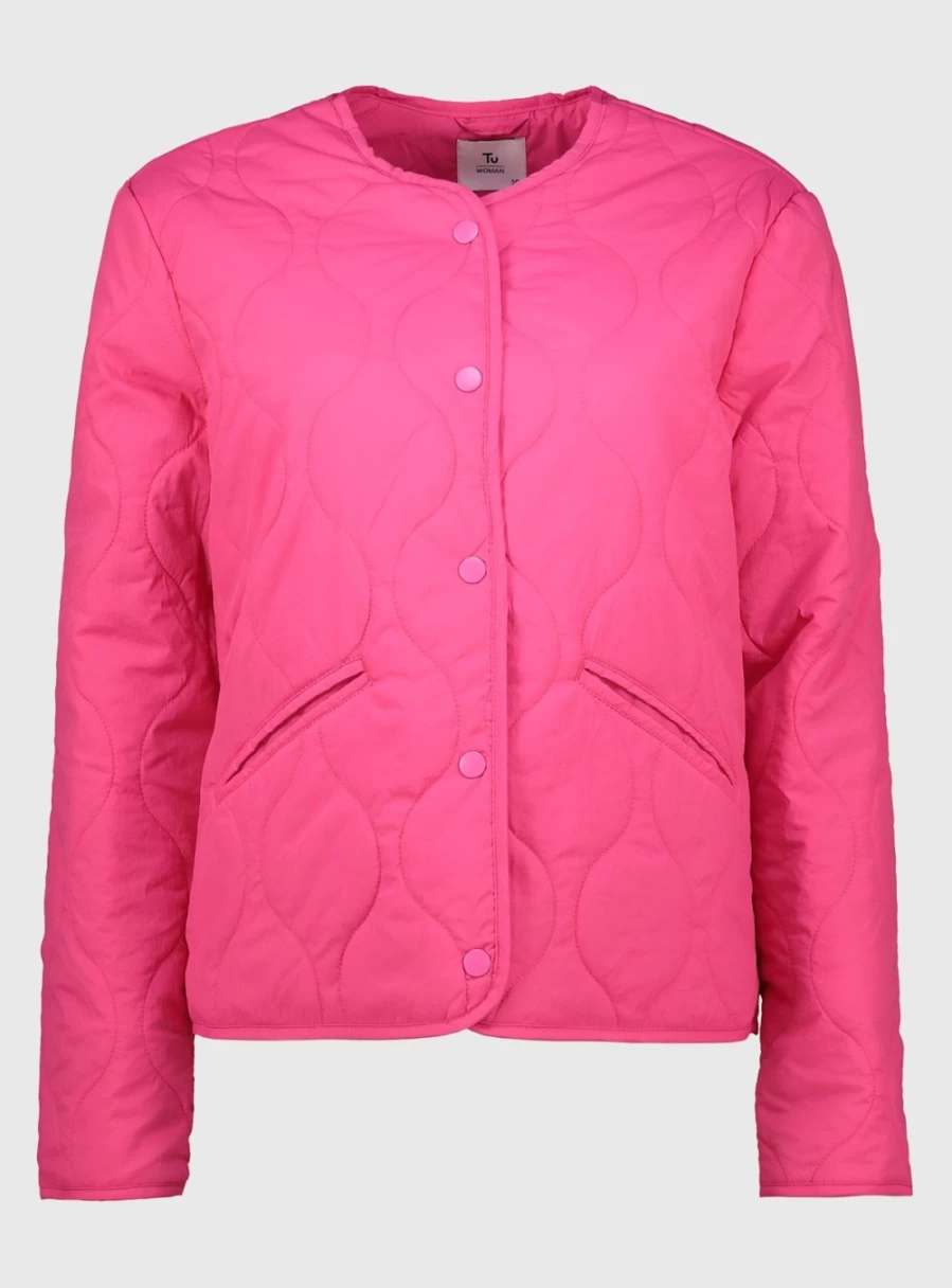 Tu Women's Fuchsia Pink Quilted Jacket - Size 14, Lightweight Fashion Coat for Spring Fall