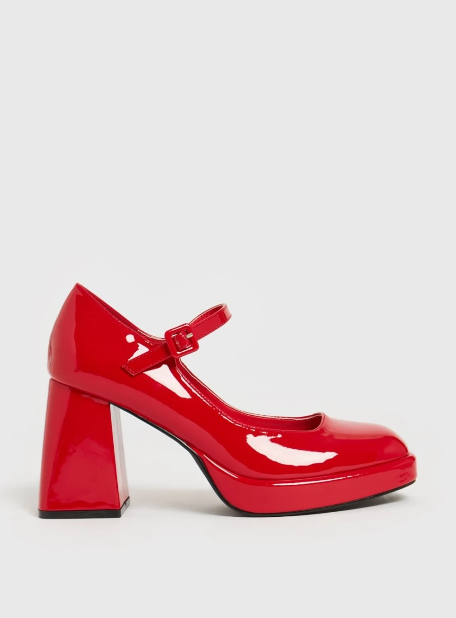 Tu Women's Red Patent Leather Mary Jane Platform Pumps - 6 Inch Heel
