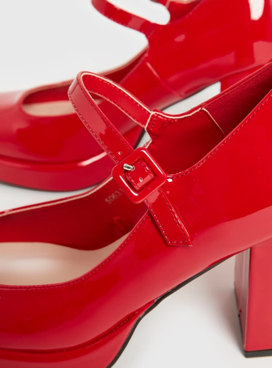 Tu Women's Red Patent Leather Mary Jane Platform Pumps - 6 Inch Heel