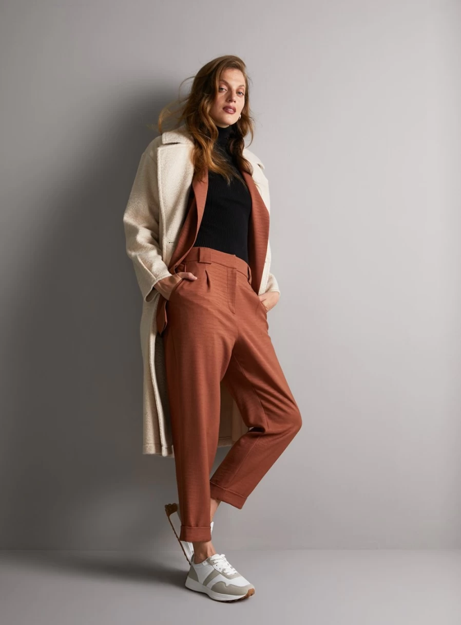 Women's Rust-Colored Slim Fit Pintuck Trousers with 10L Length by TU