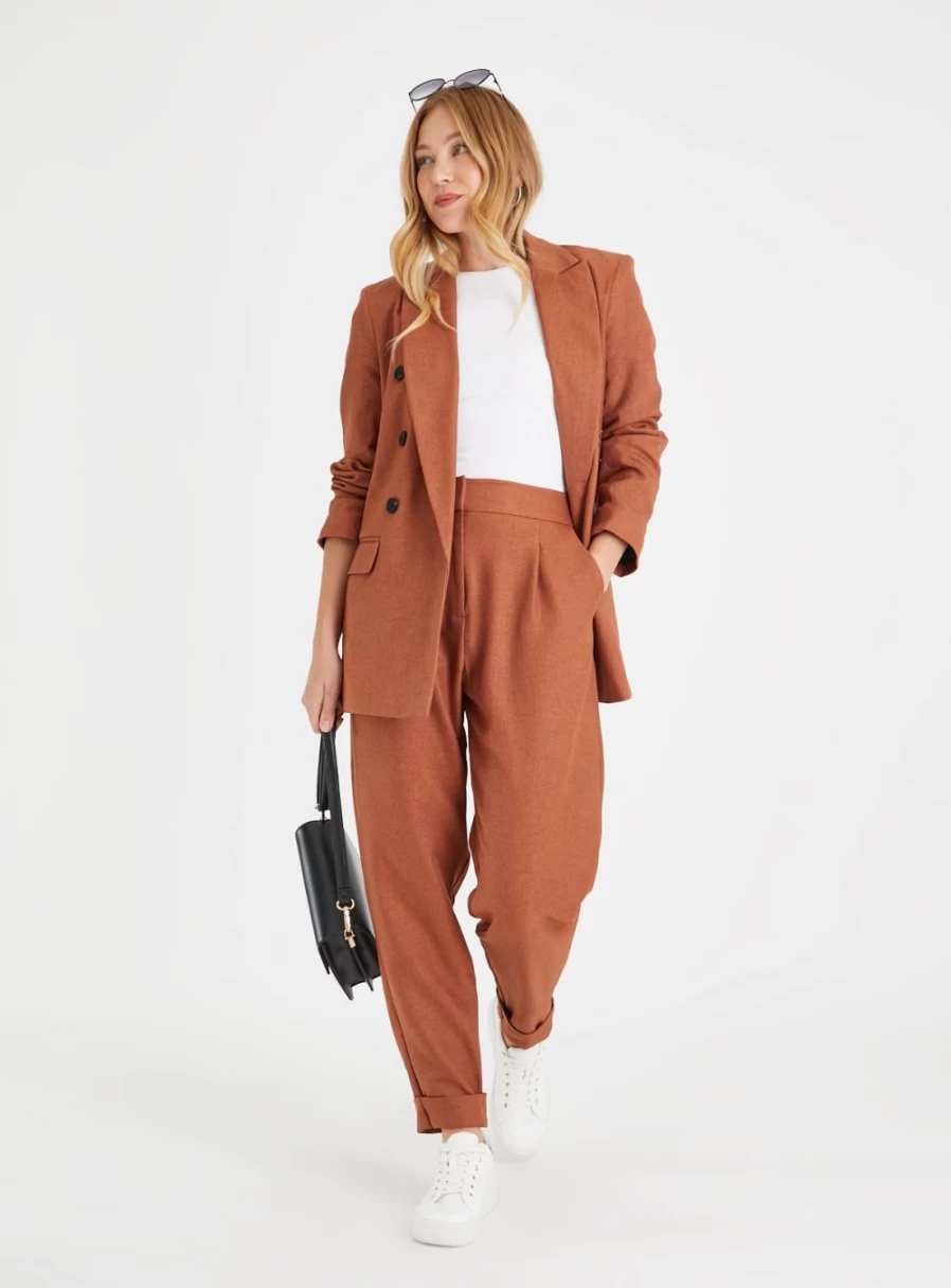 Women's Rust-Colored Slim Fit Pintuck Trousers with 10L Length by TU