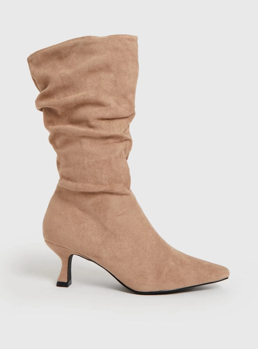 Tu Women's Taupe Faux Suede Chunky Heel Boots - Size 6