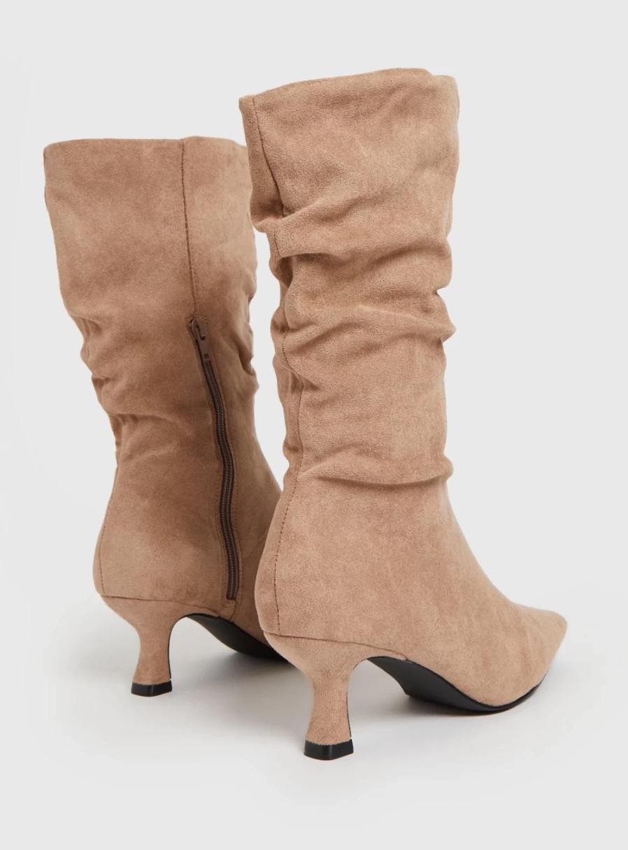Tu Women's Taupe Faux Suede Chunky Heel Boots - Size 6