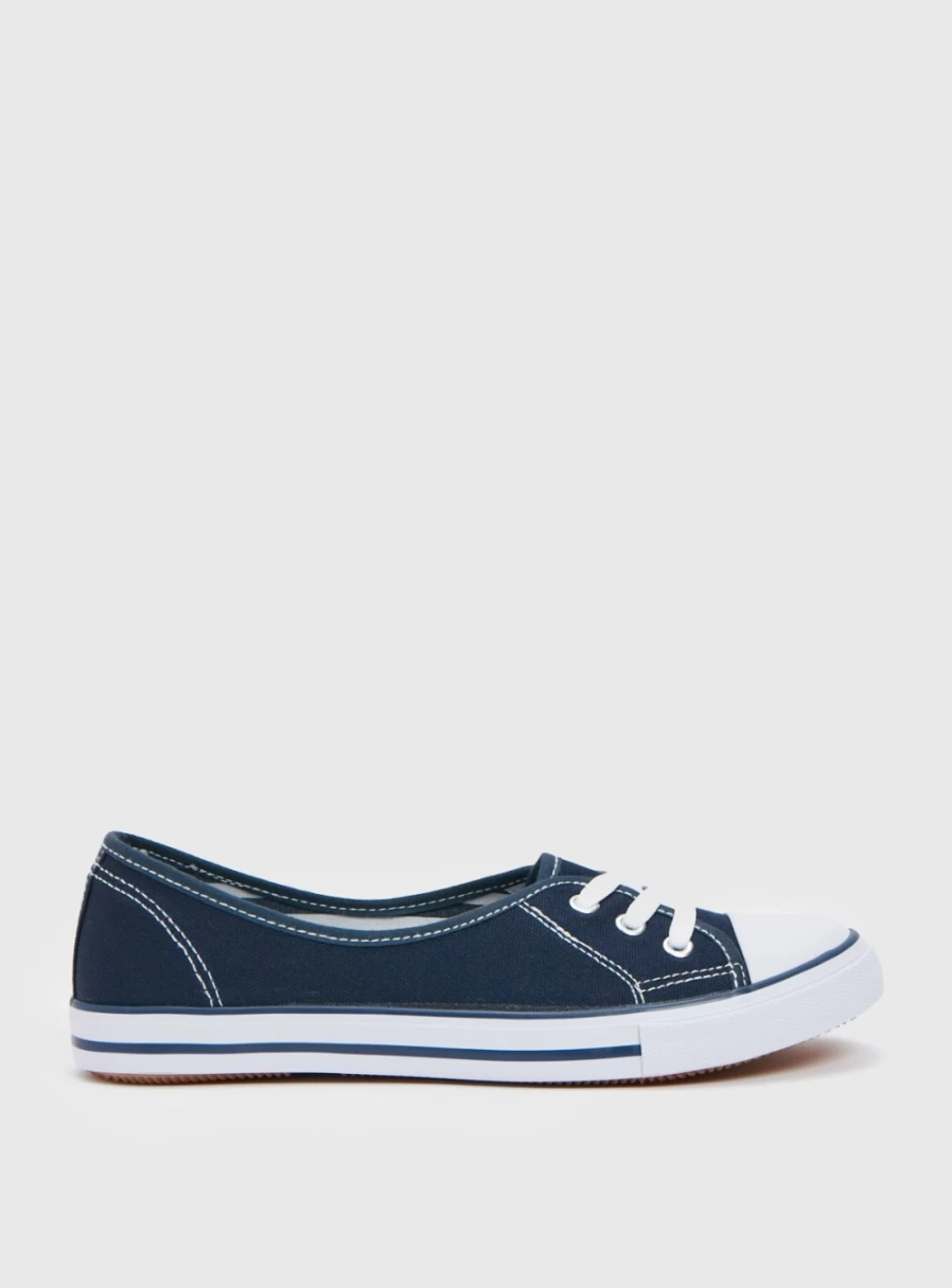Women's Navy Blue Low Heel Lace-Up Canvas Pumps by Tu - Size 7
