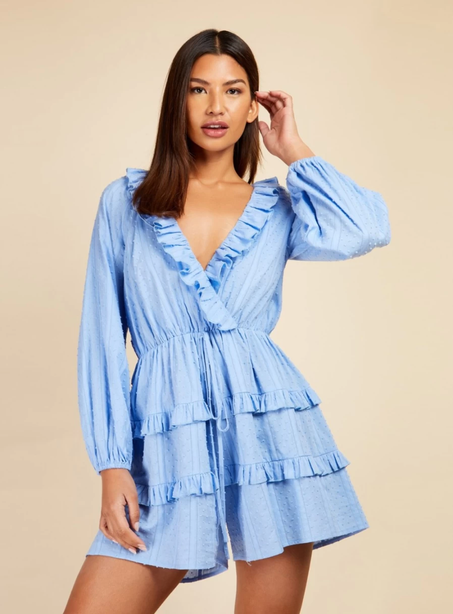 Little Mistress Women's Cornflower Blue Playsuit - Size 14 | Floral Summer Jumpsuit