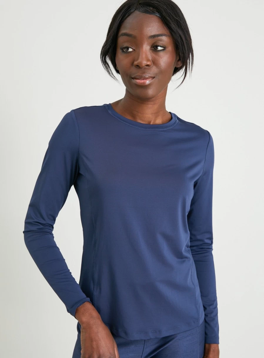 Tu Women's Active Navy Long Sleeve Base Layer Top - Moisture Wicking Thermal Shirt for Cold Weather Workouts