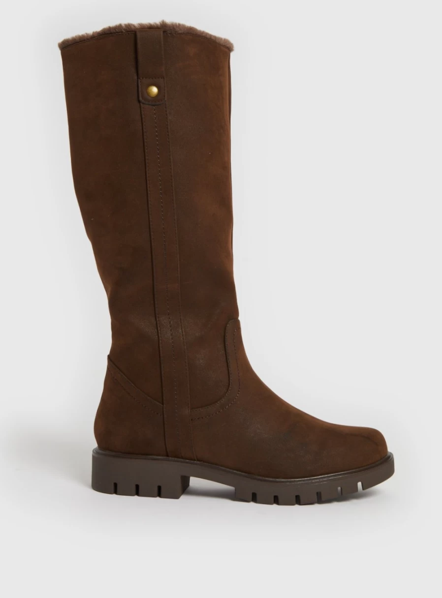 Tu Women's Brown Long Faux Fur Lined Boots Size 7 Winter Warm Comfortable Ankle Booties