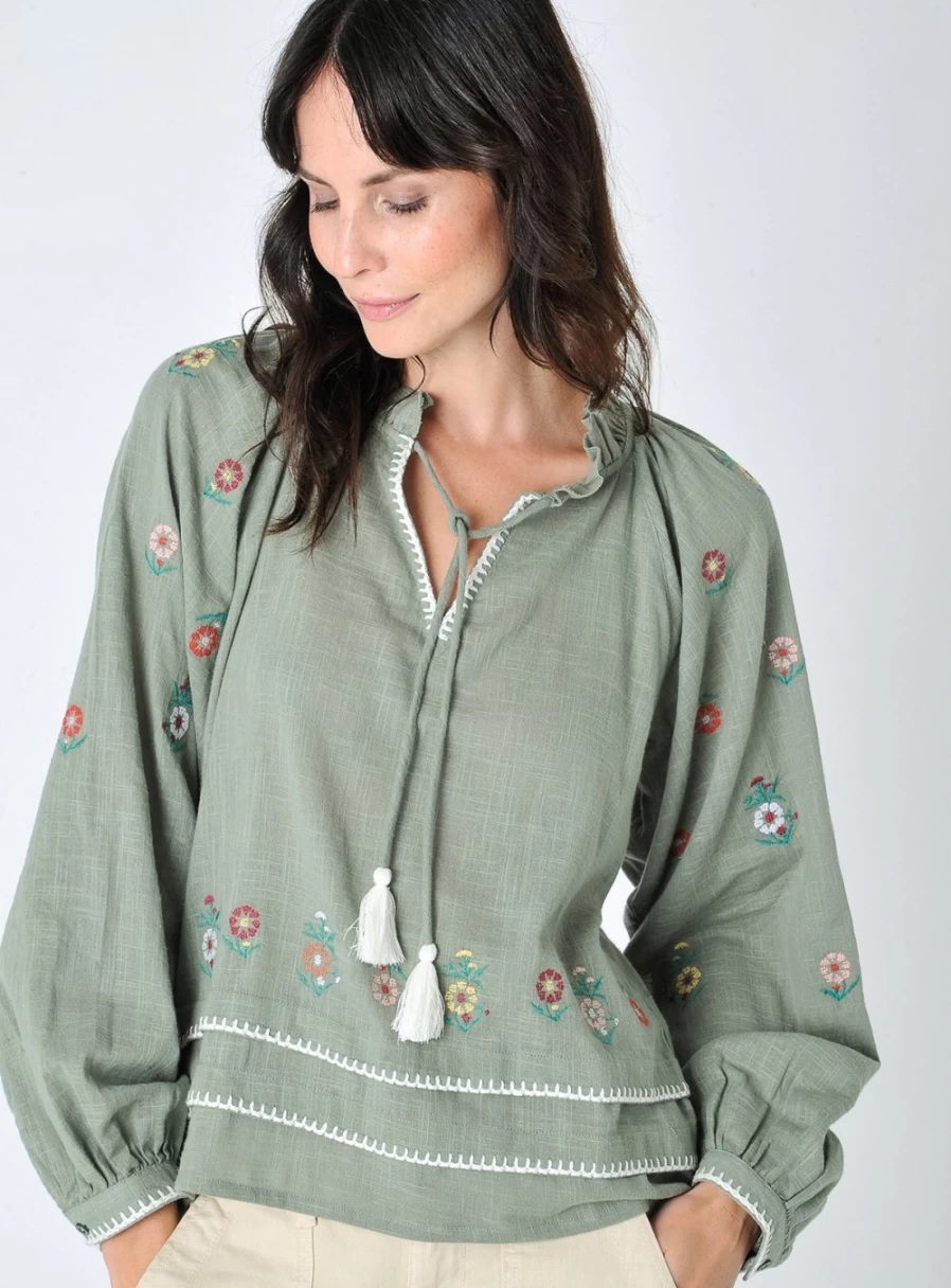 Burgs Women's Hersham Embroidered Balloon Sleeve Blouse Size 18