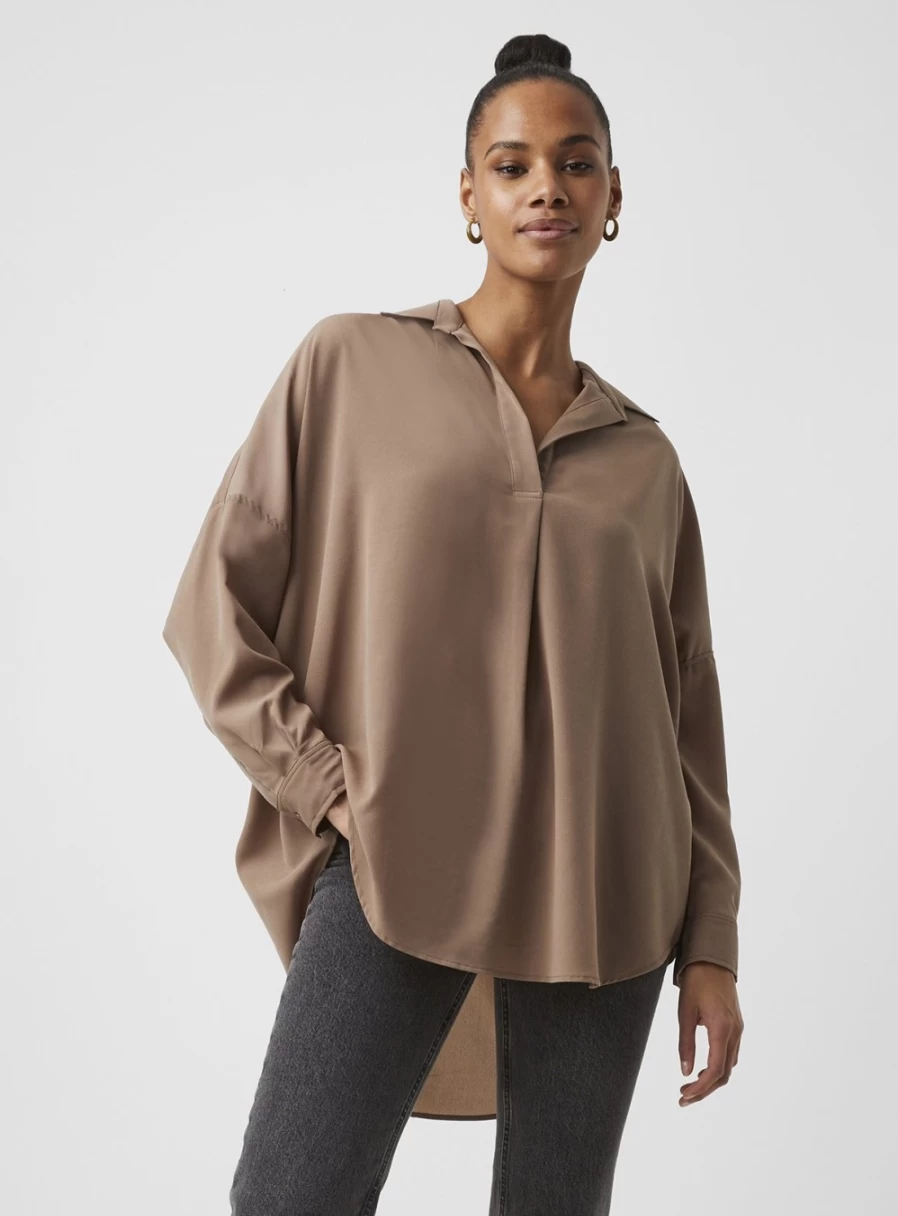 French Connection Women's Rhodes Recycled Crepe Popover Shirt - XL Size, Sustainable Fashion