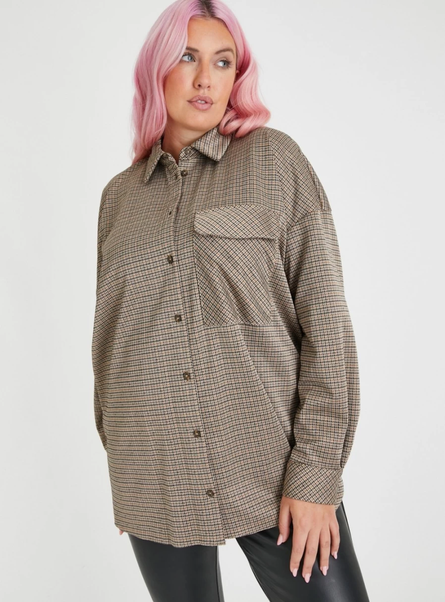 Tu Women's Houndstooth Pattern Overshirt - Classic 20 Style Casual Jacket