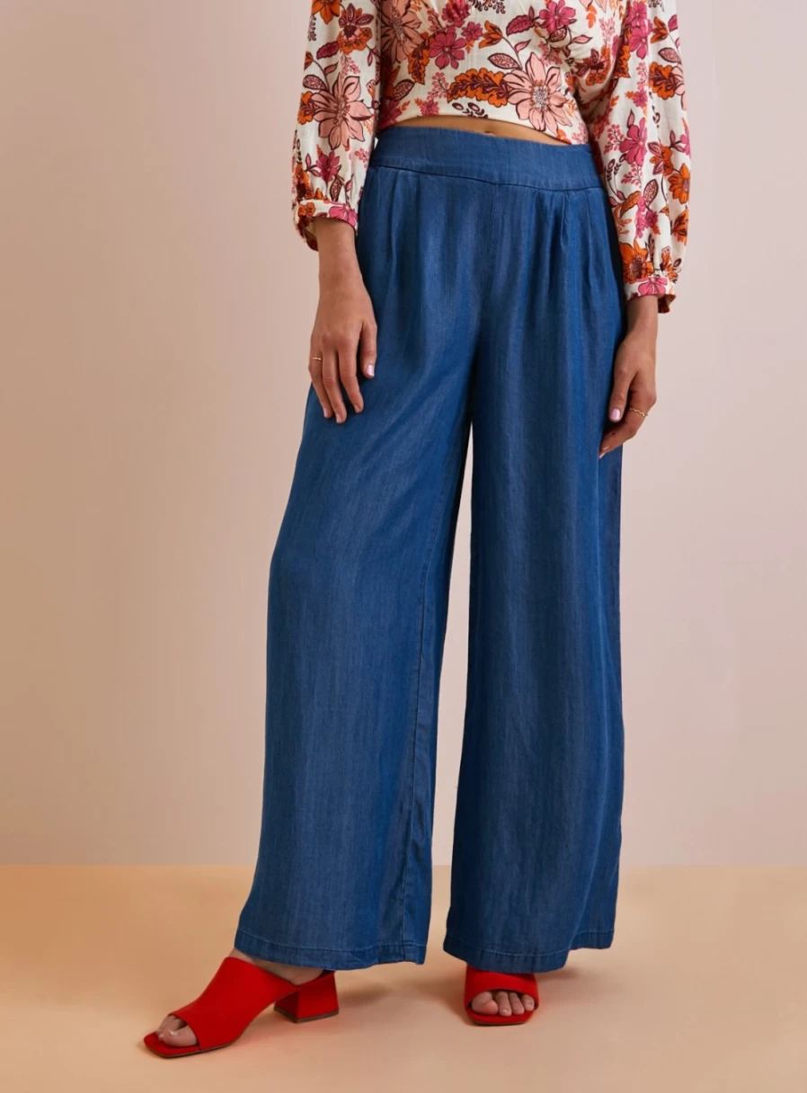 Everbelle Women's Wide Leg Trousers in Denim & Tencel™ - Comfortable & Stylish Size 10