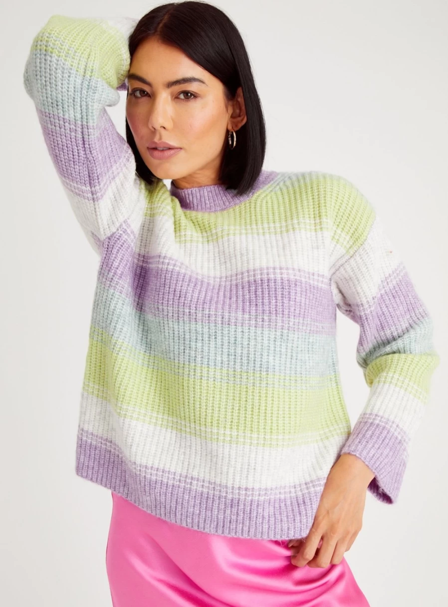 Tu Women's Lilac Striped Knit Jumper - Soft Crewneck Sweater 24