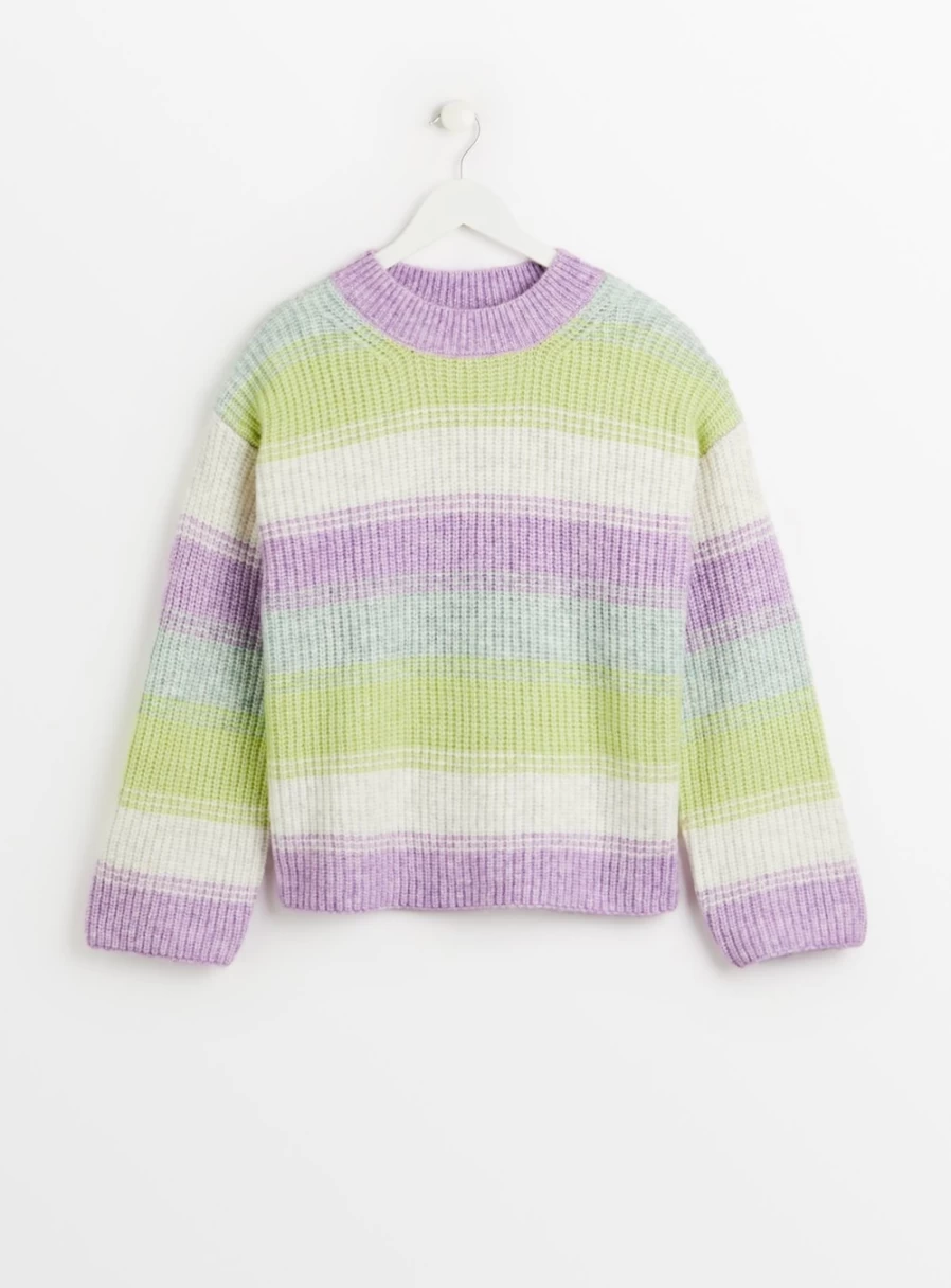 Tu Women's Lilac Striped Knit Jumper - Soft Crewneck Sweater 24