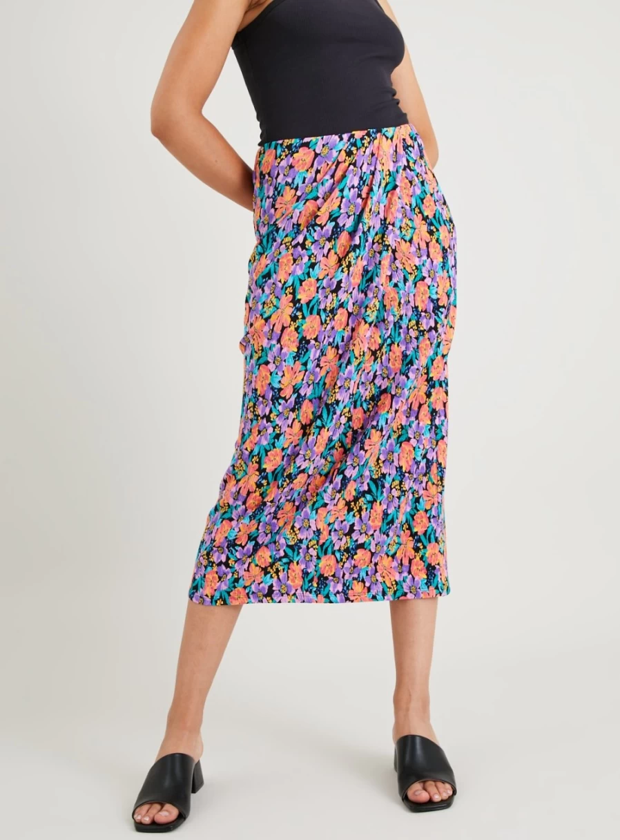 Tu Women's Floral Wrap Plisse Midi Skirt - 16" Length Coord Set Style