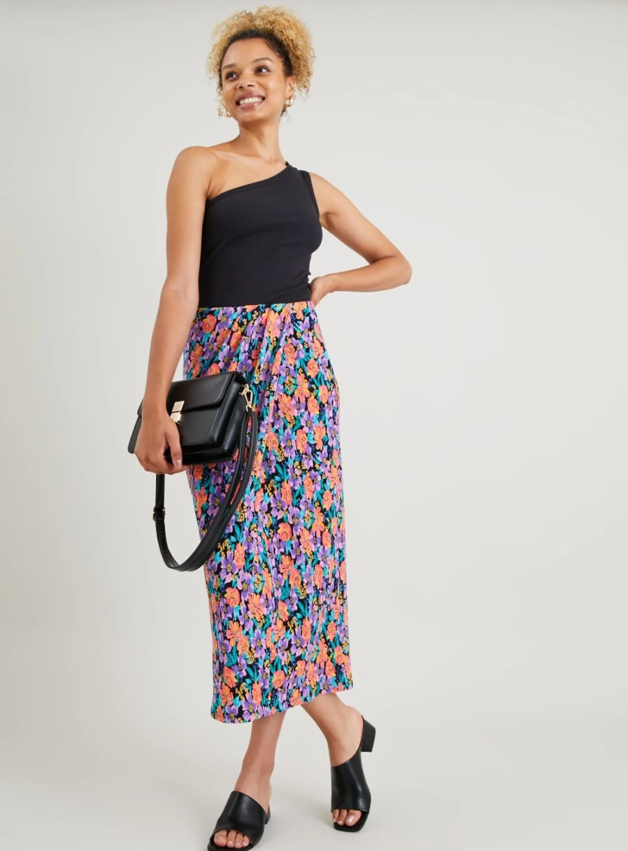 Tu Women's Floral Wrap Plisse Midi Skirt - 16" Length Coord Set Style