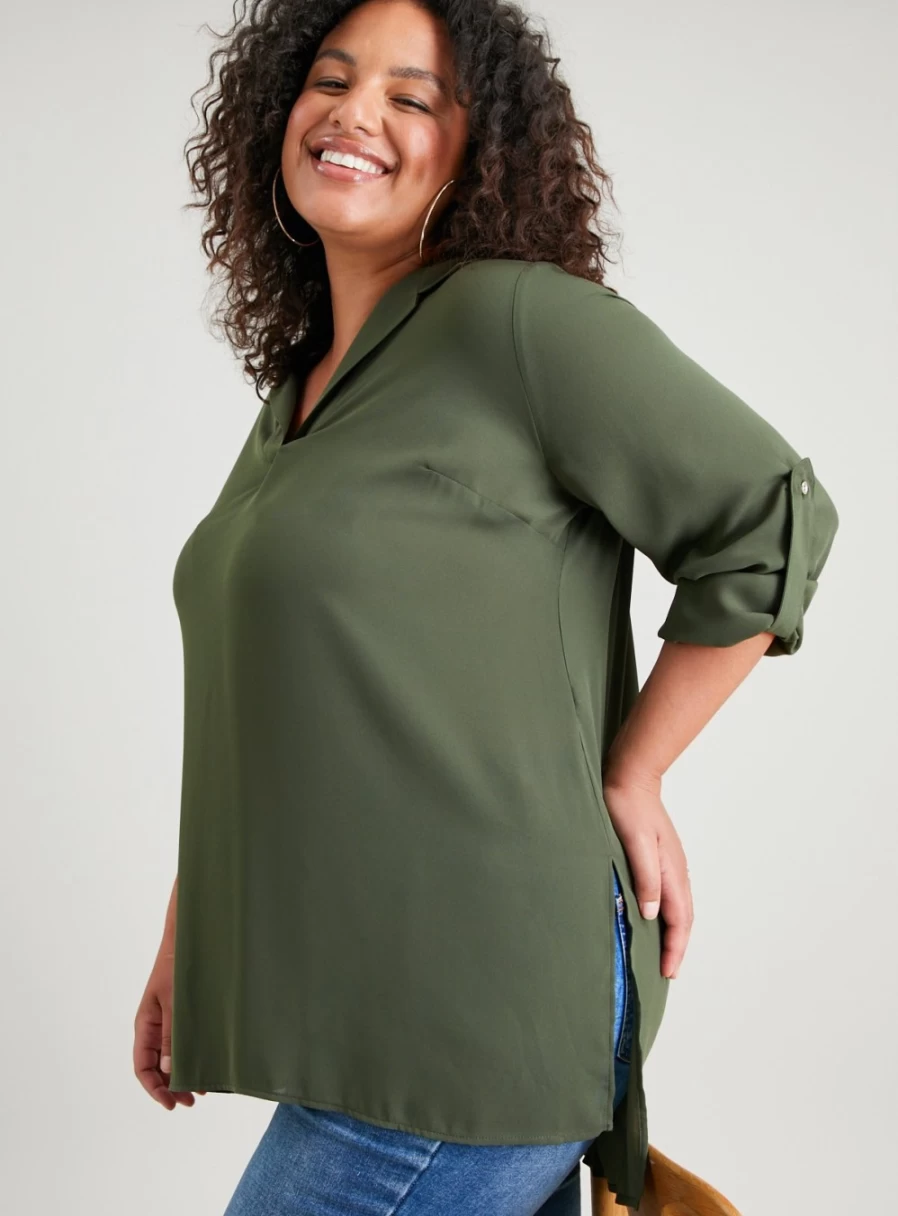 "Tu Women's Khaki Pop Over Blouse - Stylish Casual Top for Women"