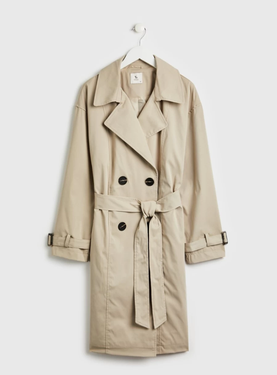 "Tu Women's Beige Trench Coat | Classic 12-Inch Waterproof Outerwear"