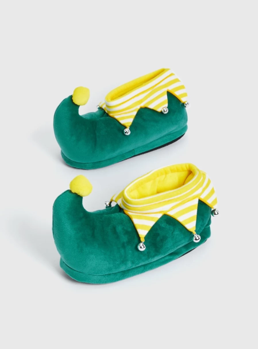 Elf Women's Green Christmas Slipper Boots Cozy Holiday Footwear Size 3-4