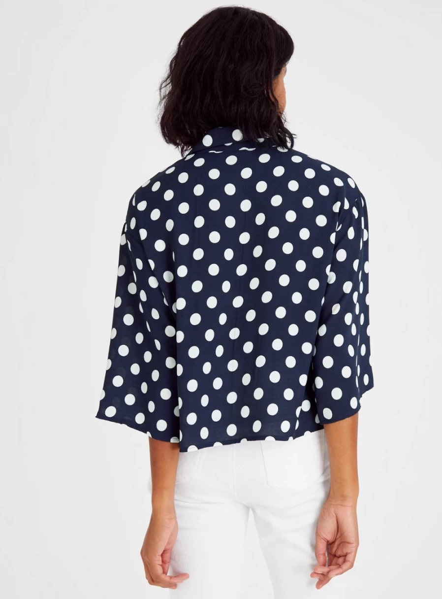 "Tu Women's Navy Spot Print Boxy Fit Shirt - Size 10"