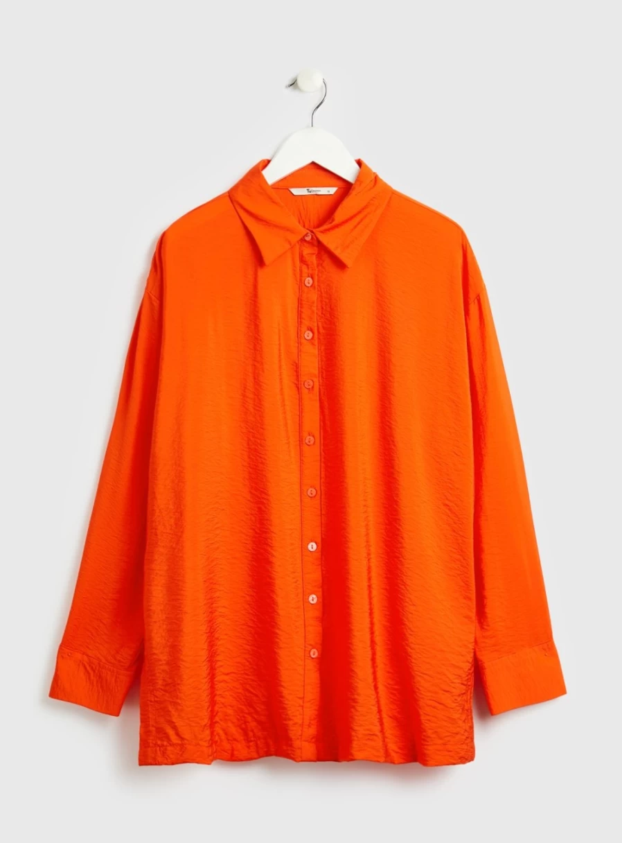 Tu Women's Orange Oversized Crinkle Shirt - Stylish Loose Fit Casual Top