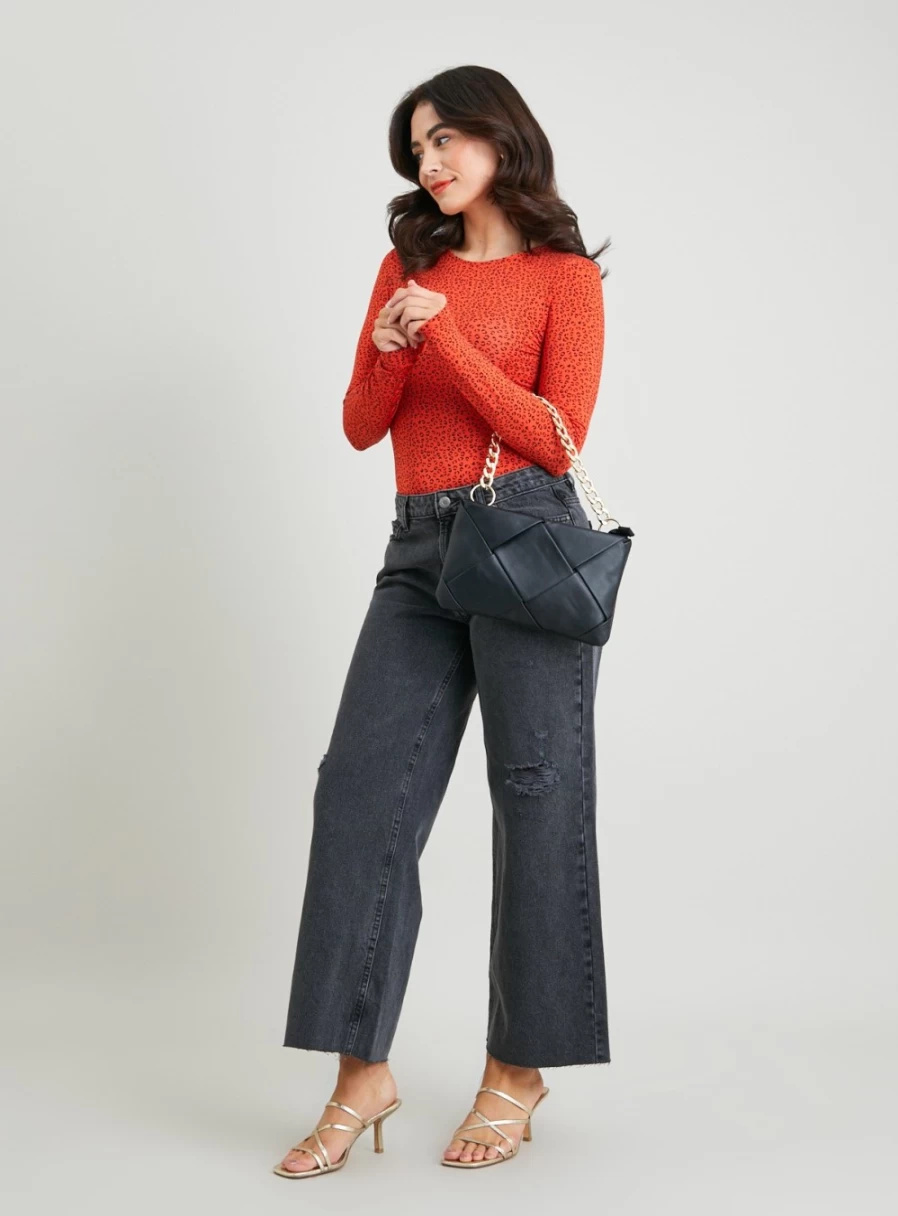 Women's Tu Charcoal Grey Distressed Wide Leg Jeans - 14S High Waist Comfort Stretch Denim