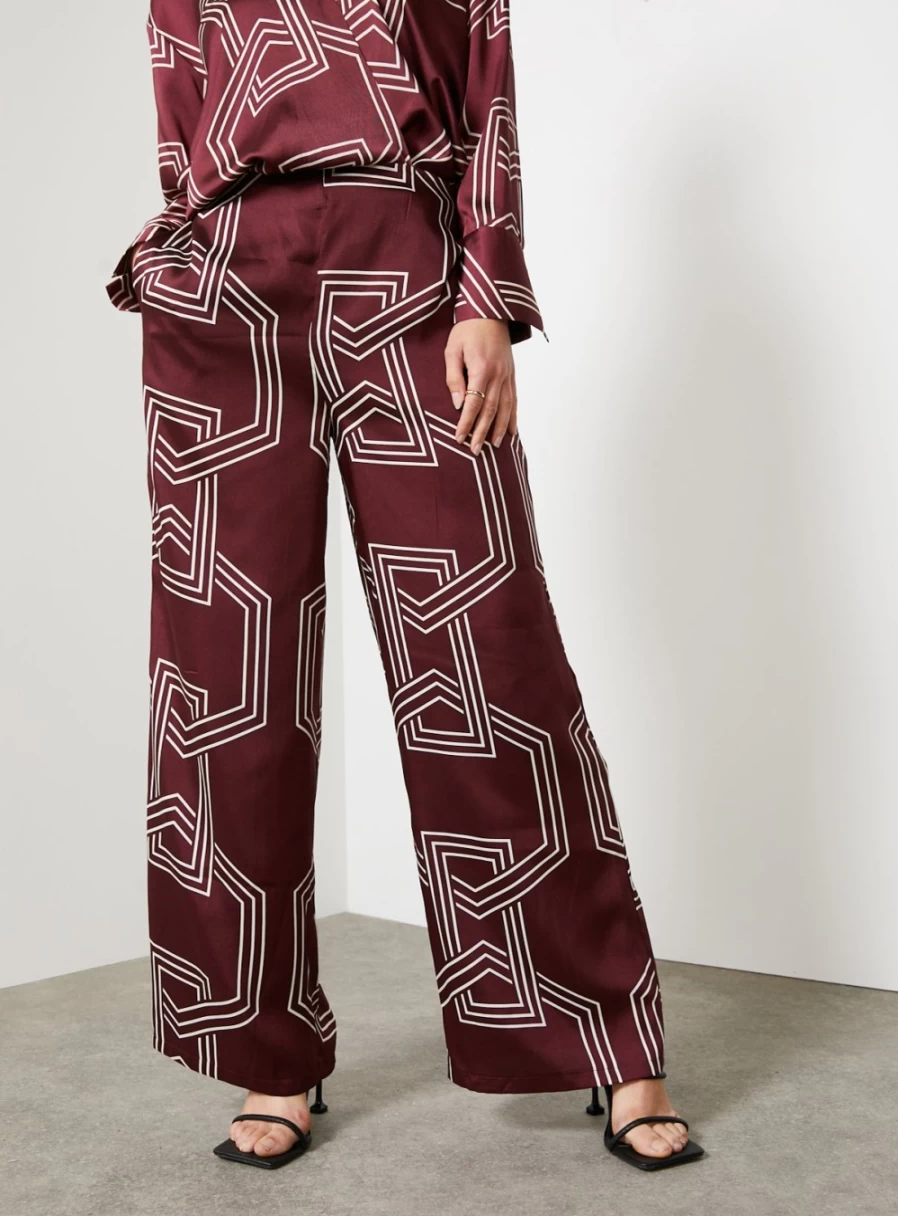 "For All The Love Women's Printed Satin Wide Leg Co-Ord Trouser - Size 14"