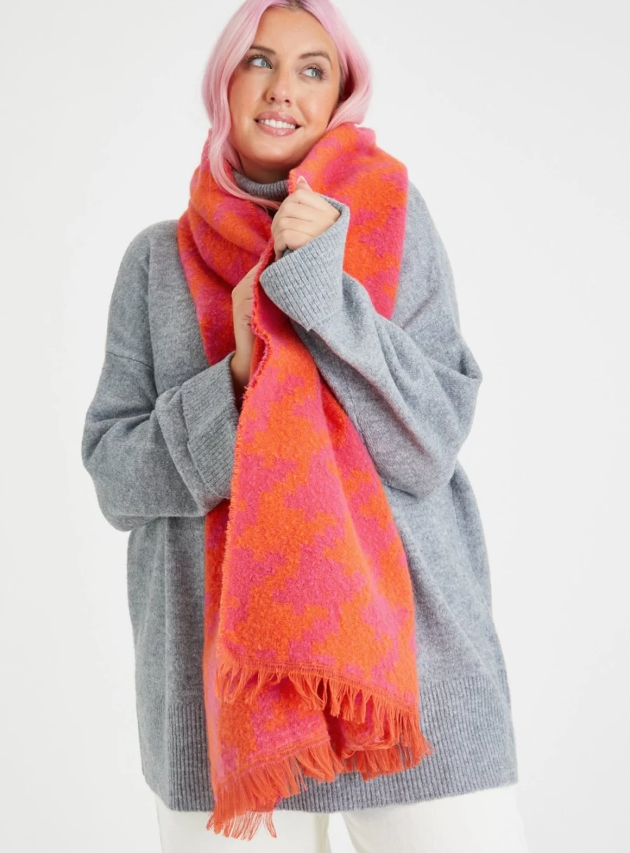 "Tu Women's Orange & Pink Dogtooth Print Scarf - One Size Fashion Accessory"