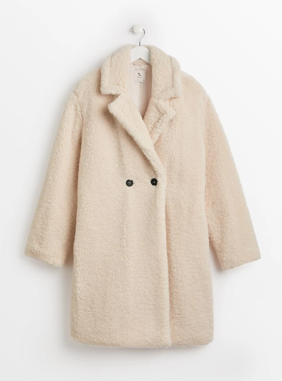 "Tu Petite Women's Cream Teddy Coat – Petite 20 Cozy Outerwear"