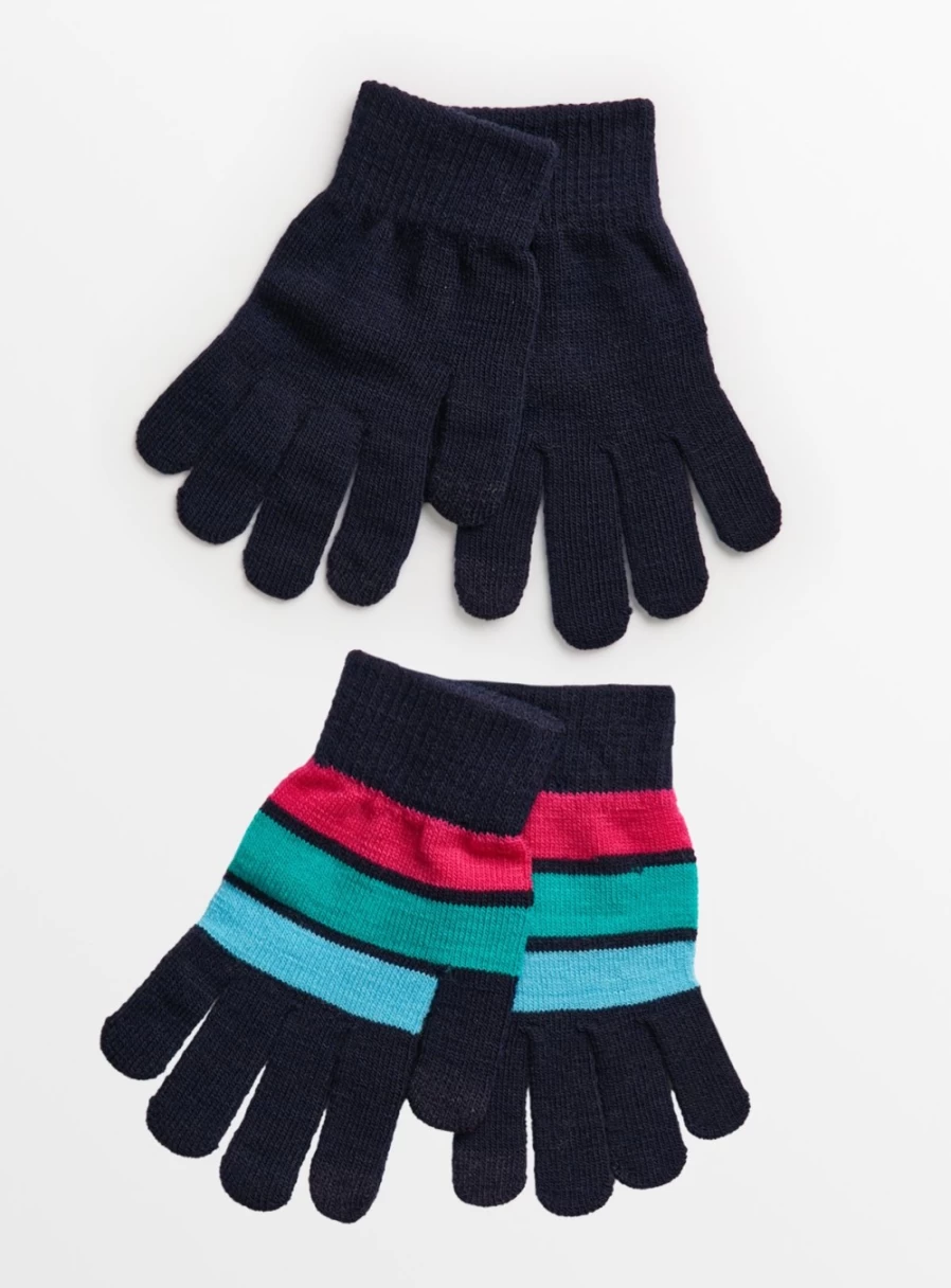 Tu Women's Navy Striped Touchscreen Gloves 2-Pack - One Size Winter Gloves for Smartphones