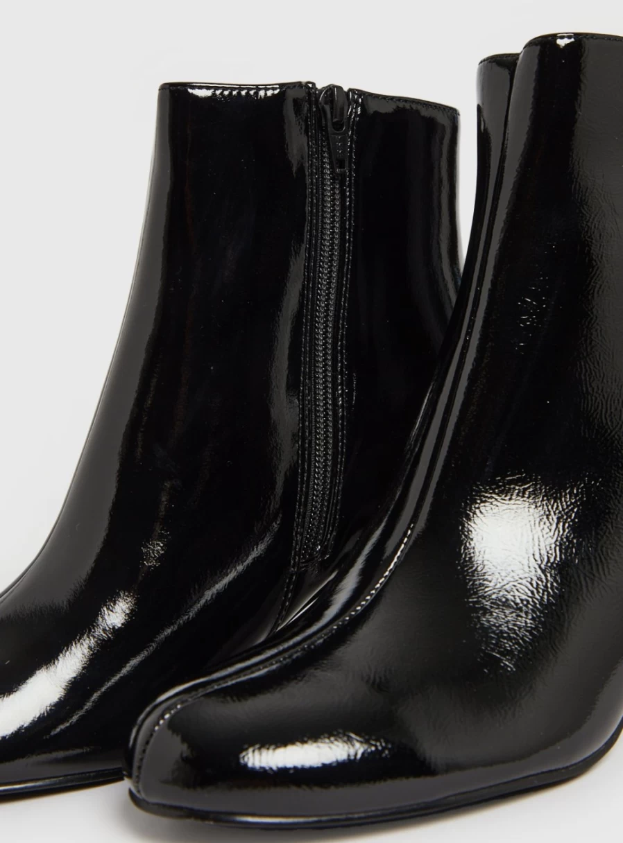 Tu Women's Black Patent Leather Heeled Ankle Boots - 6 Inch High Heels
